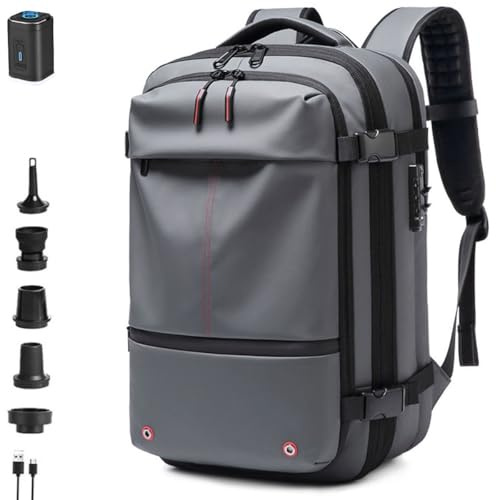 FAFAKO Sac À Dos De Étanche, Poches Multiples, Sac À Dos avec Aspirateur, Sac Multifonctionnel Extensible De 60 L, Grande Capacité avec Port De Chargement USB(Gray,Air Pump)