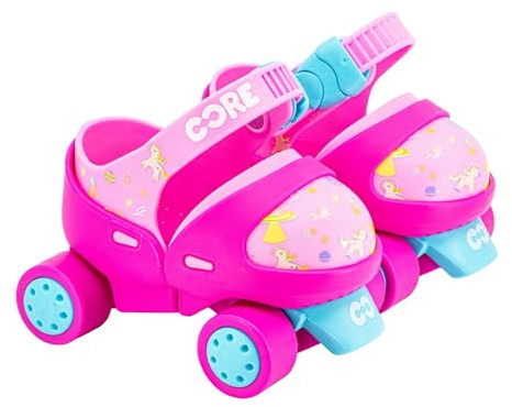 CORE Kids Skates - Beginner Roller Skates Stomp & Roll Adjustable Learner Skate UK C5-C12 Children's Quad Skates for Boys & girls Multiple Sizes - Pink