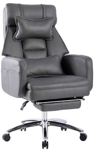 SEEDWAVE Poltrona direzionale XXL ergonomica, regolabile a 155° con poggiapiedi, poggiatesta e supporto lombare, base in metallo, portata 230 kg, molla a forma di S + schiuma spessa (grigio scuro)