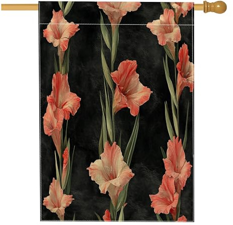 Drapeau de maison glaïeul printanier 71,1 x 101,6 cm pour extérieur, fleurs vintage, feuille verticale, drapeau de maison, drapeau à motif floral avant cour arrière-cour décoration extérieure
