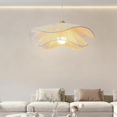 JOJOM Hängelampe boho Hanfseil und Massivholz Bauernhauslampe Handgewebter Natürliche Deckenleuchte Beige weiß Vintage für Schlafzimmer Wohnzimmer Esszimmer Teezimmer(B,50cm)