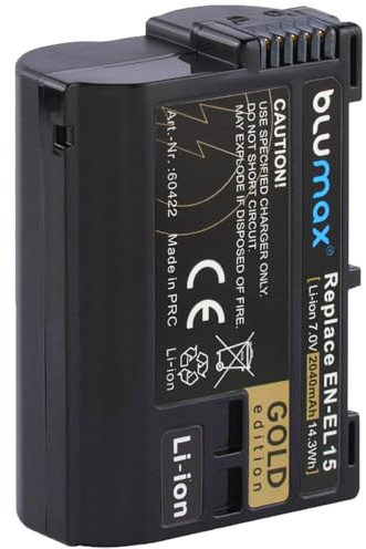 Blumax Akku kompatibel mit Nikon EN-EL15 |- 2040mAh -| EN-EL15c EN-EL15b EN-EL15a für /- Z8 Z7 II Z6 II Z5 Zf -/ D500 D800 D850 D7200 D7500-1 V1