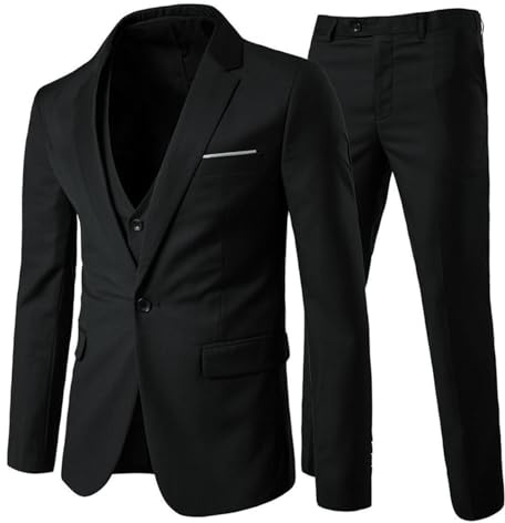 Allthemen Anzug Herren Slim Fit 3 Teilig Anzüge Herrenanzug Sakko für Hochzeit Business Schwarz S