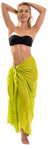 Ciffre Sarong Pareo Wickelrock Strandtuch Tuch Schal Wickelkleid Strandkleid Saunatuch Hell Grün Stickerei