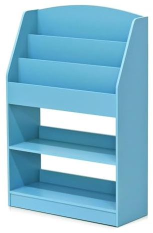 Furinno LOVA Book Shelf, 5-Tier Magazine Bookshelf, Bookcase with Open Shelves Storage, 9.4 x 24.6 x 37, for Living Room, Bedroom, Home Office, Light Blue