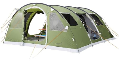 Skandika Tunnelzelt Gotland 5 Protect | Camping Zelt für 5 Personen, fest eingenähter Zeltboden, Wassersäule 5000mm, mit Sonnendach und Kabeldurchführung | Zelte, Familienzelt, Campingzelt