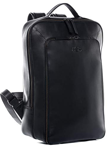 SID & VAIN große Rucksack echt Leder - 15.4 Zoll Laptop Lederrucksack Dylan groß - Laptop-Rucksack mit Laptop-Fach - Lederrucksack Herren und Damen schwarz handgefertigt