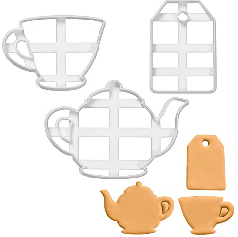 ensemble de 3 emporte-pièces pour le thé (motifs: théière, tasse à thé et sachet de thé), 3 pièces, idéal pour un goûter diy
