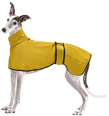 Geyecete Windhund Leicht Hundejacke Regenjacke, Hunderegenmantel Wasserdicht Verstellbar Windhundejacke Whippets Reflektierend Mantel Poncho fur Greyhounds, Lurcher und Whippets-Gelb-XXL
