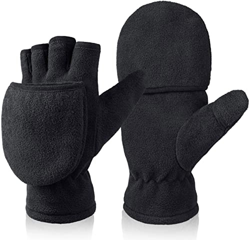 BESSTEVEN Winter Gloves Men Women: Fingerless Convertible Mitten with Flap