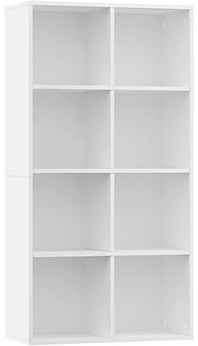 vidaXL Sideboard Bücherregal, Bücherschrank mit 8 Fächern, Würfelregal Standregal für Wohnzimmer, Büroregal Aktenregal, Weiß Holzwerkstoff