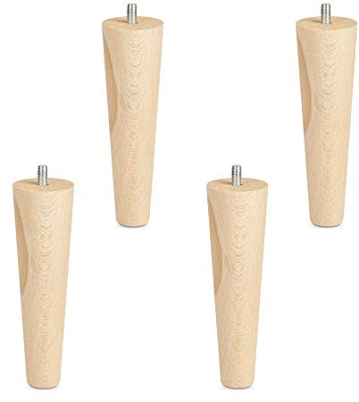 SOTECH Set 4 Piedini per Mobili Faggio Legno Grezzo 150 mm/forma conica | Ø 45/25 mm con bullone filettaura M8