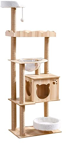 Klösträd med plattform Katthus och klösstolpar 65.0 tum furu bräda katt torn aktivitetscenter stort klösträd katt clim torn för innekatter