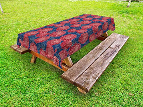 ABAKUHAUS Dalia Funda Nórdica, Ramos de la Flor de jardinería, Estampado Tela de Poliéster Práctico Durable, 145 cm x 305 cm, Rubí y Azul de la Noche