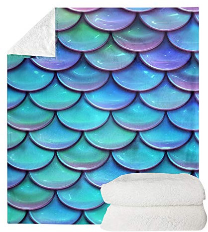 UOIMAG Kinder-Flanell-Fleece-Decke, Fischschuppen, Bettüberwurf, weiche Decke für Sofa, Couch, Stuhl (130 x 150 cm)