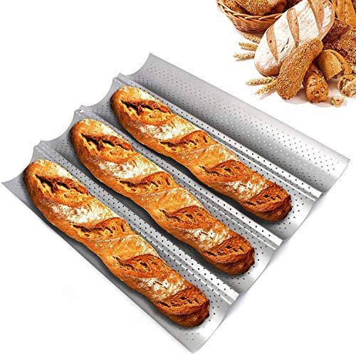 TurboEU Baguette-Backblech (38 x 33 cm) für 4 Baguettes mit Antihaftbeschichtung, Baguetteform, Baguetteblech