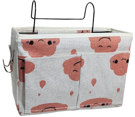 HNJKJEU Bett Organizer Bett Tasche mit Darhthaken Hängetasche Hochbett Aufbewahrungstasche für Buch, Magazin, Handy, Kopfhörer Bett Aufbewahrung(Rosa)