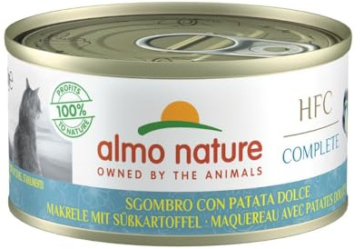 Almo Nature - HFC Complete - Makrill med söt potatis - våt mat för vuxna katt: 24 burkar med 70 g