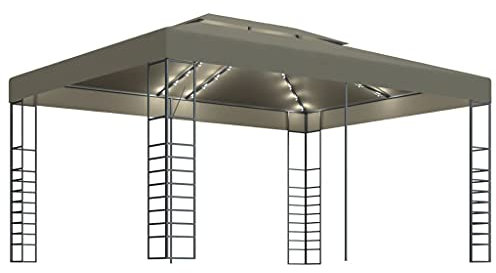 vidaXL Carpa Cenador de Jardín con Tira de Luces Lateral Pérgola Patio Toldo Sombrilla Parasol Tienda Carpa Marquesina Desmontable 3x4m Taupé 180g/m²