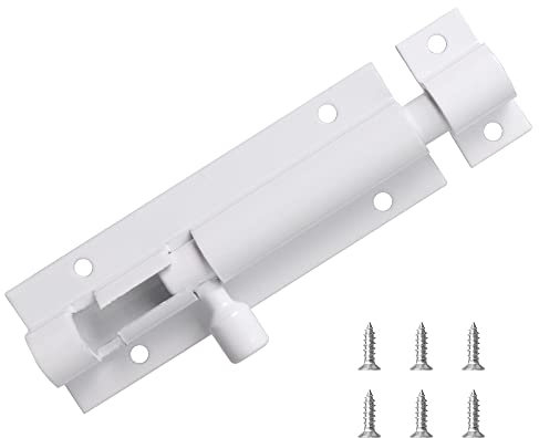 Door Lock Bolts Security Slide Latch Lock Barrel Bolt Strong Stainless Steel Matte for Bathroom, Bedroom, Gates, Shed, Garden - Door Latch Slide Bolts Lock with Screws(1pcs,White)