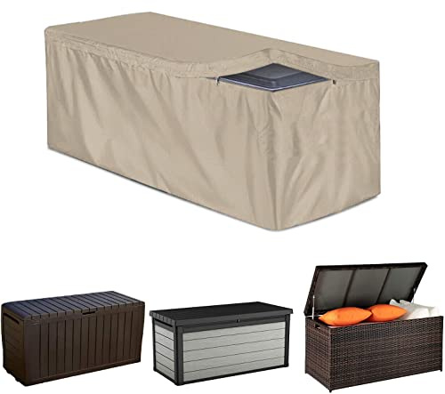 COOSOO Housse de coffre de terrasse avec fermeture éclair - Imperméable - Pour meubles de jardin d'extérieur - Oxford 420D - Housse de coussin ottomane rectangulaire - Beige,L : 158 x 81 x 71 cm