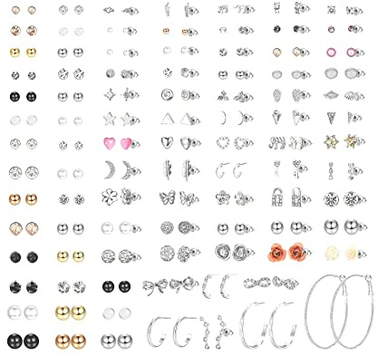 MILACOLATO 93 Paar verschiedene Ohrringe, Set für Frauen, Teenager, niedlich, schlicht, künstliche Perle, Ohrringe, Bar, Mond, Stern, CZ, Ohrstecker, Schmuck, Edelstahl