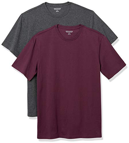 Amazon Essentials T-shirt ajusté à encolure ronde et manches courtes Homme, Lot de 2, Bordeaux/Charbon Chiné, XXL