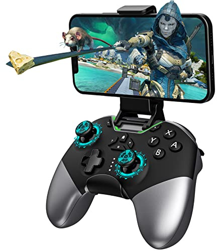 Bluetooth Controller for Switch/PC/iPhone/Android/Apple Arcade MFi Games/TV/Steam, Hall Effect Joysticks Wireless Game Controller Gamepad with/Phone Clip/Lock Speed/Macro/6-Axis Gyro/Dual Motors/Turbo