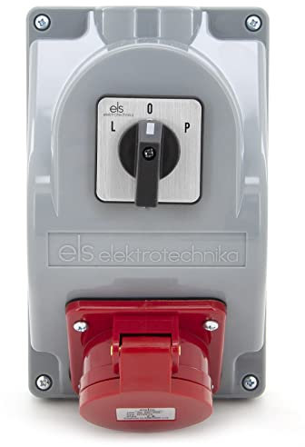 ELS Elektrotechnika Distributore di corrente da parete, con 1 CEE 16A e interruttore a camme L-0-P, IP44, cablato, pronto per il collegamento, per cantieri, officina, garage.