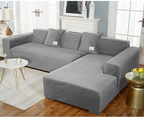 uyeoco Samt Sofabezug L-Form Couchbezug Weich 1 Stück Elastische Lounge-Sessel Sofahusse waschbare Katzen Hunden Möbelschutz (Color : J, Size : 235-300cm)