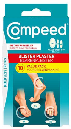 Compeed Blister Plasters Mixed Size 10 Pack - Hydrocolloid Foot Treatment - Heal Fast