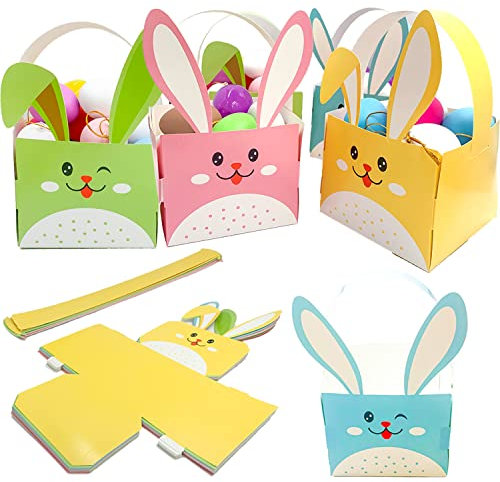 KEELYY 8 Stück Osterkörbchen Kinder, Osterkörbchen Basteln aus Papier, Osterkörbchen mit henkel, DIY Osterkorb mit Osterhase, Osternester für Ostereier