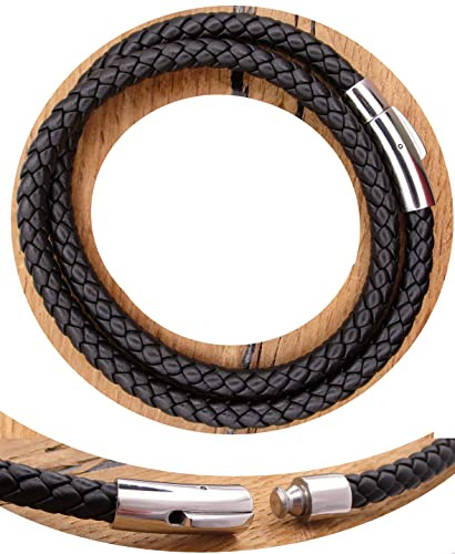 KIKUCHI JEWELRY Lederkette Lederhalsband Kalbsleder aus sechs Bändern geflochten Ø 6mm Schwarz Edelstahl Verschluss für Herren & Damen TOP