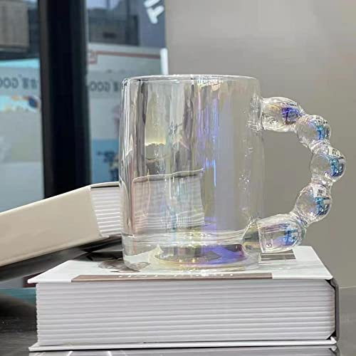 PEEHOO Tasse en verre Tasse à café Grande poignée en forme de boule Tasse à eau en verre transparent Tasses à dessert Tasses à eau à café Verres Vaisselle, Verre arc-en-ciel, 300 ml