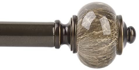 KAMANINA 1 Inch Curtain Rods 32 to 58 Inches (2.6-4.8ft), Antique Bronze Single Curtain Rod for Windows, Decorative Drapery Rod with Marble End