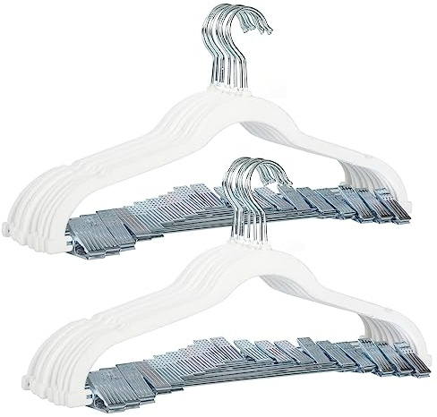 SVITA 20er Set Kleiderbügel Hosenbügel mit Clips und Samt-Bezug Weiß
