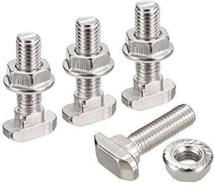 sourcing map M8x30mm T Ranura Inserción Perno y M8 Hexagonal Brida Tuerca Juego, 10 Juegos Martillo Cabeza T-Perno T Forma Perno Tornillo Deslizante para 40 Serie Aluminio Perfil