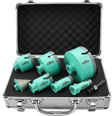 LEKOMESH Diamond Core Drill Bits Kit - 8pcs (20/25/35/50/75/100mm+50mm Beveling Chamfer Bit+SDS Shank Adapter) Tile Hole Saw Kit for Porcelain Tile Ceramic Granite Marble Masonry Stone