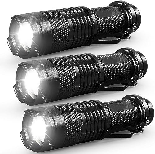 3 Pack Mini Flashlights, Bright LED Flashlight with Clip,3 Modes, Zoomable Compact Powerful Emergency Flashlights - Drop Resistant and Water Resistant