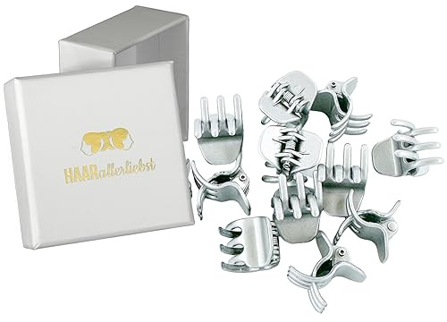 HAARallerliebst Haarklammer Klein Set 12 Stück - Silberne Mini Haarspangen für Damen - Haarklemmen