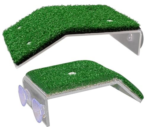 minkissy 2stücke Turtle Basking Platform Mit Saugnäpfen Für Aquarien Und Reptilienboxen Langlebige Nicht Deformierbare Rampe Mit Simulation Von Rasen Für Schildkröten Und Andere