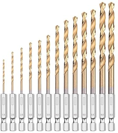 1/4 inch Hex Shank Drill Bit Set 13Pcs (1.5mm-6.5mm), Premium HSS Titanium Impact Hex Metric Drill Bits for Wood, Steel, Metal, Plastic, Quick Change Impact Driver Drill Bits, 135 Degrees Split Point
