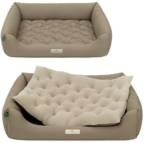 HOUND & NATURE | Öko Hundebett Zürich | Orthopädisch/Fest | Gr. XL für Große Hunde - Kuscheliges, Flauschiges Hundebett Waschbar mit Wende - Liegekissen (XL - 115x85 cm, Taupe)