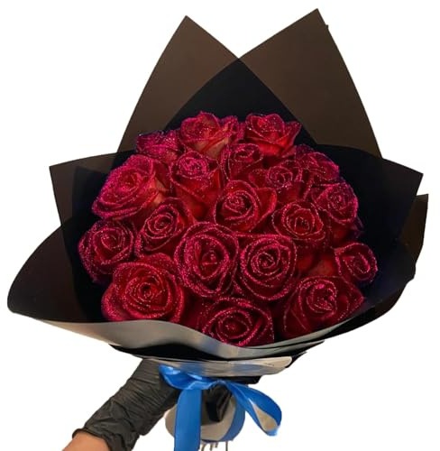 RePaLy Bouquet De Roses Scintillantes Artificielles, Fleurs Brillantes Pour Bricolage, Cadeau d'Amour Avec Paillettes (Rouge, 50 Pièces)