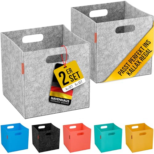 HAVENHAUS Filzkorb Aufbewahrung 2er Set hellgrau | 2 Boxen Aufbewahrung Filz | Kallax Korb geeignet für Aufbewahrung im ganzen Haus | Aufbewahrungsbox Filz 30x30x30cm Kallax Boxen | Körbe extra stabil
