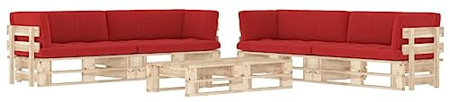 FUDUGEHMIOFWFJJ balkonmöbel,gartentisch,Balkon möbel,bistrosets,6-TLG. Paletten-Lounge-Set mit Kissen Kiefernholz Imprägniertbistrotisch,balkontisch,Balkon,gartenlounge,