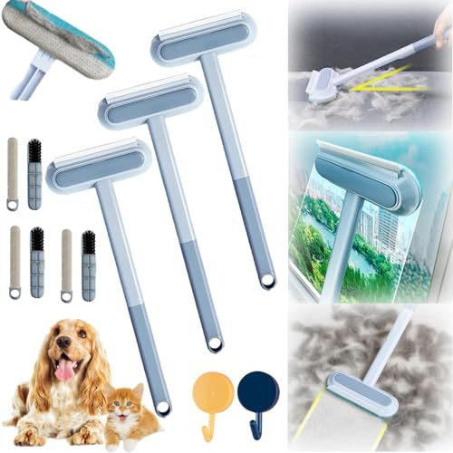 Liocwocne Multifunctional Pet Hair Remover, Ultimate Pet Hair Remover Tool, Pet Hair Cleaning Brush with Squeegee, Reusable Pet Hair Remover for Couch, Carpet and Car (3pcs)