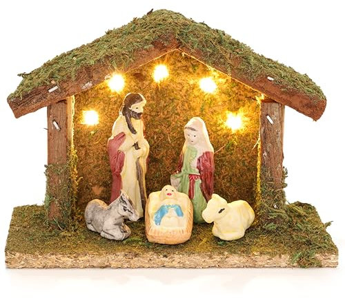 Christmas Concepts® 140mm (5.5) Battery Operated Miniature Nativity Scene - 5 Warm White LED Lights & Nativity Characters - Traditional Christmas Decorations