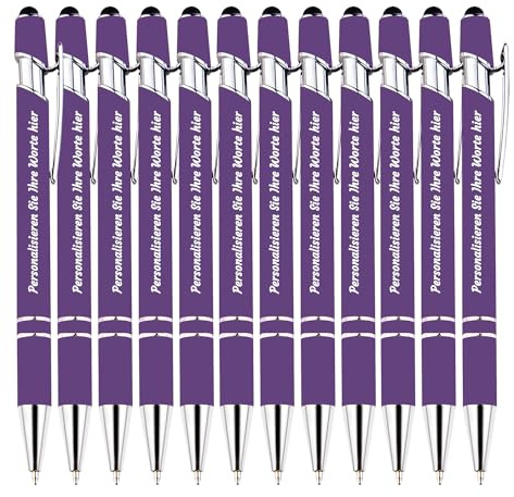 Individueller Metallstift mit Gravur Ihres Namens und Textes, personalisierter Kugelschreiber mit Touch-Funktion - 12Stk