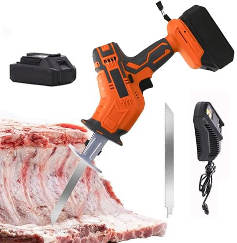 Sierra EléCtrica Para Carne Y Huesos | Sierra AutomáTica Carnicero Comercial -2 BateríAs+2 Cuchillas |Sierras Alternativas EléCtricas,Herramientas Sierra Para Metales InaláMbricas Mano,Black